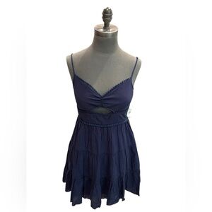 Altar'd State Navy Pompom Cutout Mini Dress Small NWT